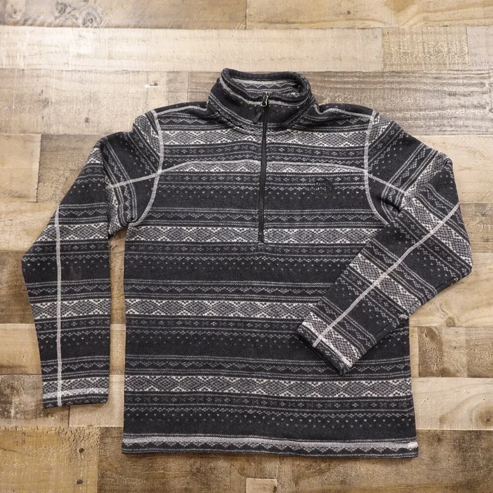 The North‎ Face Fair Isle Pattern Fleece Pullover Men's Size Large Black Gray